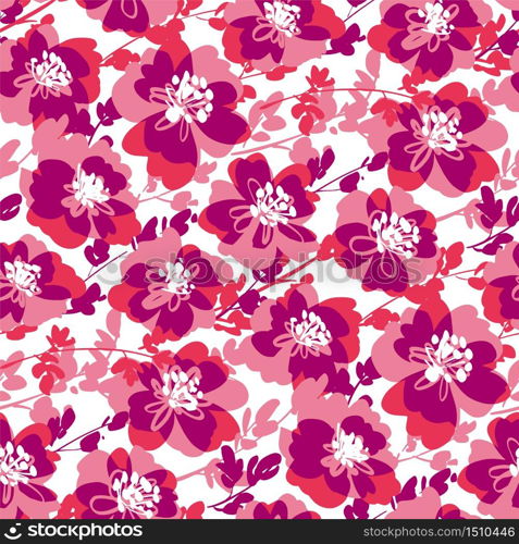Active dynamic shabby pink floral seamless pattern for fabric, textile, web post and print wrap design. Abstract flower blossom vector tile background.