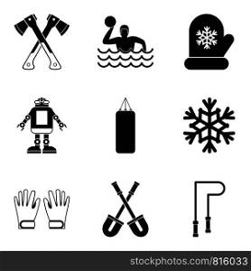 Active family icons set. Simple set of 9 active family vector icons for web isolated on white background. Active family icons set, simple style