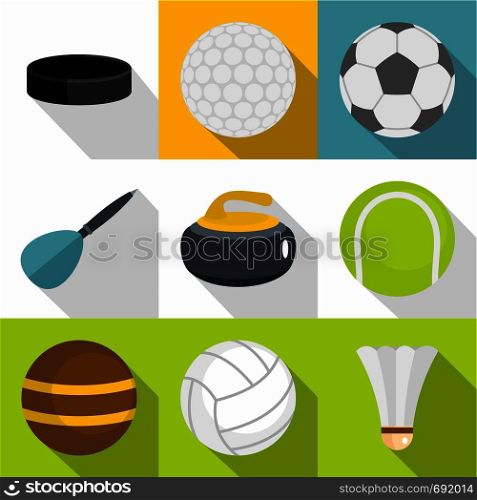 Active games icons set. Flat set of 9 active games vector icons for web with long shadow. Active games icons set, flat style