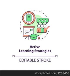 Active learning strategy concept icon. Learning strategy. College student. Teaching method. Adult learners abstract idea thin line illustration. Isolated outline drawing. Editable stroke. Active learning strategy concept icon