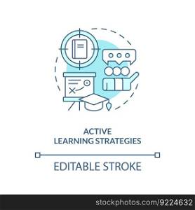 Active learning strategy turquoise concept icon. Learning strategy. College student. Teaching method. Adult learners abstract idea thin line illustration. Isolated outline drawing. Editable stroke. Active learning strategy turquoise concept icon