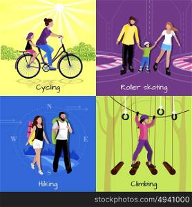 Active Leisure Concept. Active leisure concept with different recreations and activities in flat style vector illustration