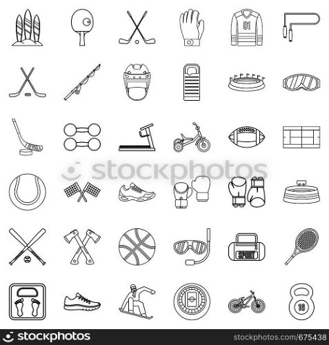 Active life icons set. Outline style of 36 active life vector icons for web isolated on white background. Active life icons set, outline style