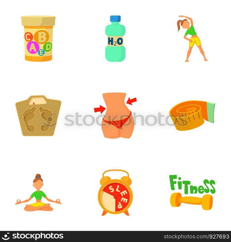 Active lifestyle icons set. Cartoon set of 9 active lifestyle vector icons for web isolated on white background. Active lifestyle icons set, cartoon style