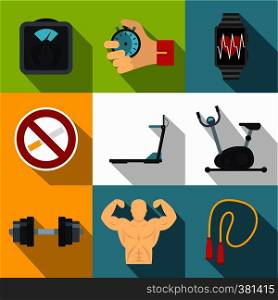Active lifestyle icons set. Flat illustration of 9 active lifestyle vector icons for web. Active lifestyle icons set, flat style