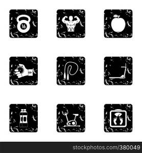 Active lifestyle icons set. Grunge illustration of 9 active lifestyle vector icons for web. Active lifestyle icons set, grunge style