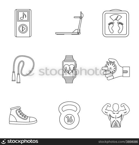Active lifestyle icons set. Outline illustration of 9 active lifestyle vector icons for web. Active lifestyle icons set, outline style