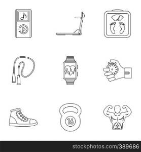 Active lifestyle icons set. Outline illustration of 9 active lifestyle vector icons for web. Active lifestyle icons set, outline style
