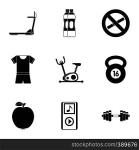 Active lifestyle icons set. Simple illustration of 9 active lifestyle vector icons for web. Active lifestyle icons set, simple style