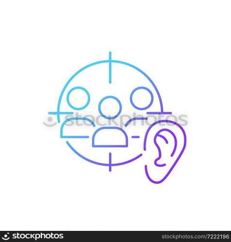 Active listening gradient linear vector icon. Develop empathy. Online communication. Show understanding in digital age. Thin line color symbol. Modern style pictogram. Vector isolated outline drawing. Active listening gradient linear vector icon