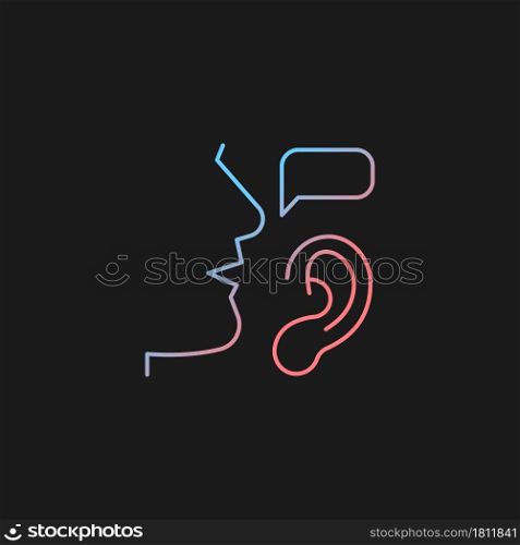 Active listening gradient vector icon for dark theme. Building trustful relationships. Show understanding. Thin line color symbol. Modern style pictogram. Vector isolated outline drawing. Active listening gradient vector icon for dark theme