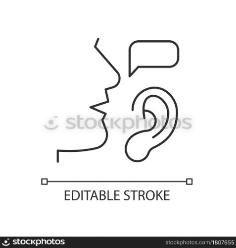 Active listening linear icon. Building trustful relationships. Full attention. Show understanding. Thin line customizable illustration. Contour symbol. Vector isolated outline drawing. Editable stroke. Active listening linear icon