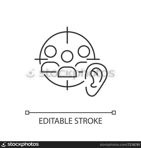 Active listening linear icon. Developing empathy. Show understanding in digital age. Thin line customizable illustration. Contour symbol. Vector isolated outline drawing. Editable stroke. Active listening linear icon