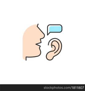 Active listening RGB color icon. Attentive listener. Building trustful relationships. Showing understanding. Effective communication. Isolated vector illustration. Simple filled line drawing. Active listening RGB color icon