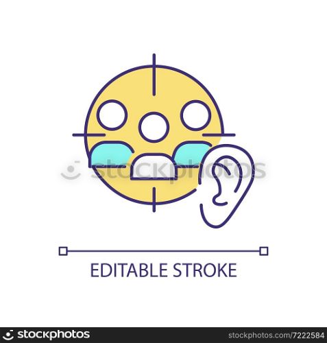 Active listening RGB color icon. Developing empathy. Pay attention to people. Online communication. Show understanding. Isolated vector illustration. Simple filled line drawing. Editable stroke. Active listening RGB color icon