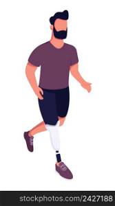Active man jogging with prosthetic leg semi flat color vector character. Running figure. Full body person on white. Simple cartoon style illustration for web graphic design and animation. Active man jogging with prosthetic leg semi flat color vector character