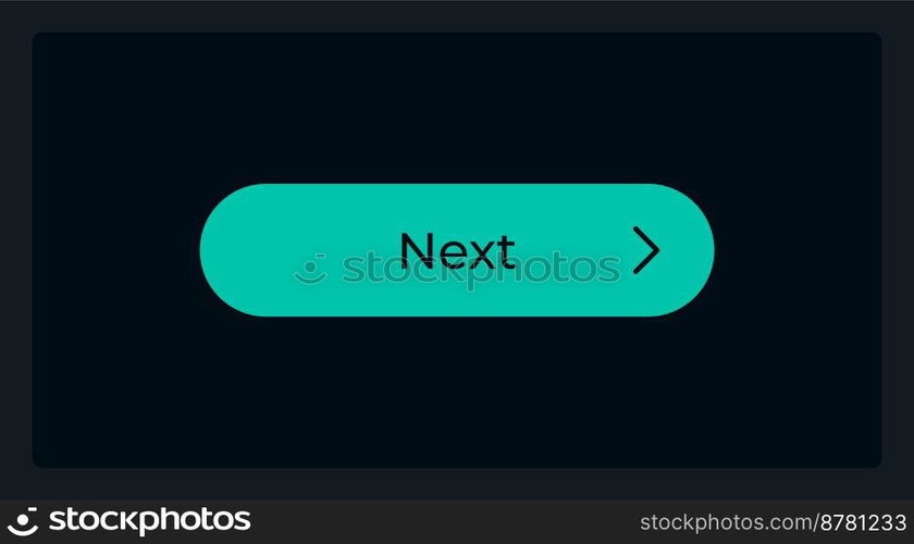 Active next step button UI element template. Editable isolated vector dashboard component. Flat user interface. Visual data presentation. Web design widget for mobile application with dark theme. Active next step button UI element template
