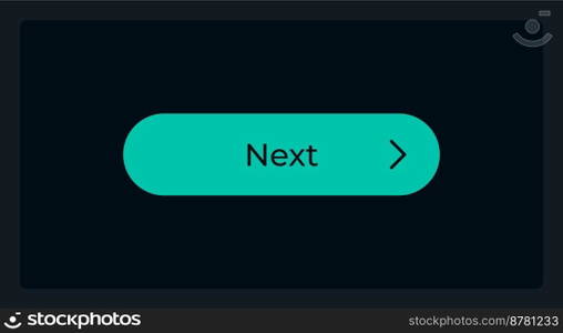 Active next step button UI element template. Editable isolated vector dashboard component. Flat user interface. Visual data presentation. Web design widget for mobile application with dark theme. Active next step button UI element template