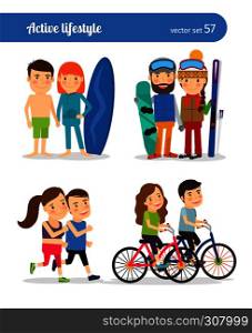 Active people. Sport activities and active lifestyle vector characters. Active lifestyle people