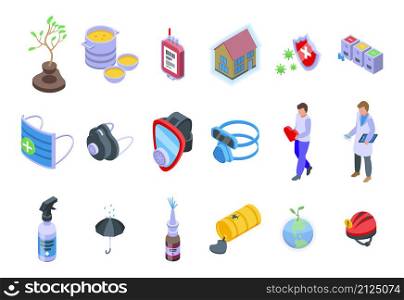 Active protection icons set isometric vector. Fire coding. Firewall guard. Active protection icons set isometric vector. Fire coding