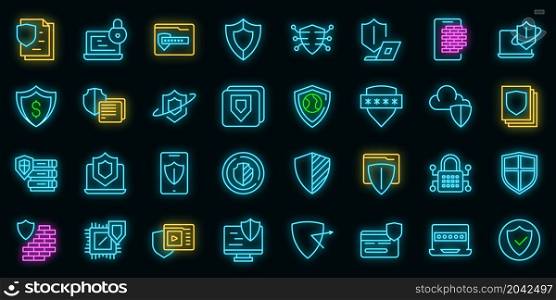 Active protection icons set outline vector. File firewall. Coding guard. Active protection icons set vector neon