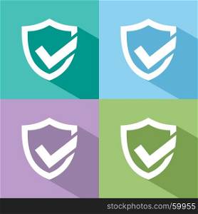 Active protection shield icon with shade on colored backgrounds