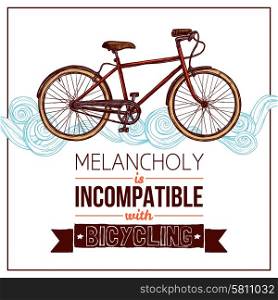 Active recreation poster with retro style bicycle and motivation text vector illustration. Active Recreation Poster