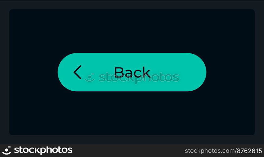 Active return button UI element template. Editable isolated vector dashboard component. Flat user interface. Visual data presentation. Web design widget for mobile application with dark theme. Active return button UI element template
