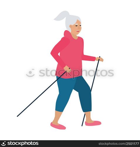 Active senior woman doing sports walking on vacation in the park