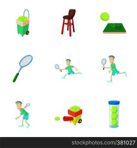 Active tennis icons set. Cartoon illustration of 9 active tennis vector icons for web. Active tennis icons set, cartoon style