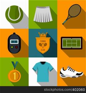 Active tennis icons set. Flat illustration of 9 active tennis vector icons for web. Active tennis icons set, flat style