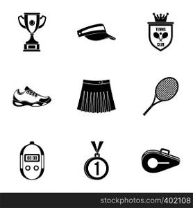 Active tennis icons set. Simple illustration of 9 active tennis vector icons for web. Active tennis icons set, simple style