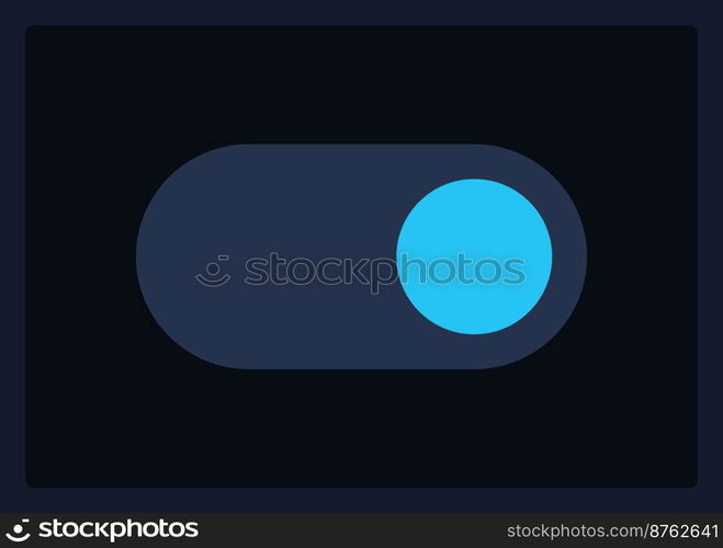 Active toggle button UI element template. Editable isolated vector dashboard component. Flat user interface. Visual data presentation. Web design widget for mobile application with dark theme. Active toggle button UI element template
