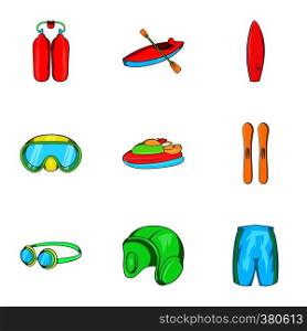 Active water sport icons set. Cartoon illustration of 9 active water sport vector icons for web. Active water sport icons set, cartoon style