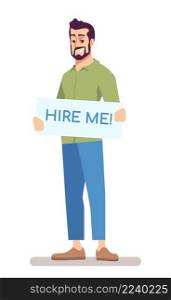 Actively seeking new job opportunities semi flat RGB color vector illustration. Bearded man isolated cartoon character on white background. Actively seeking new job opportunities semi flat RGB color vector illustration