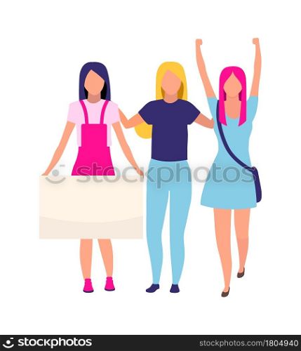 Activists celebrate women empowerment semi flat color vector characters. Full body people on white. Girl power isolated modern cartoon style illustration for graphic design and animation. Activists celebrate women empowerment semi flat color vector characters