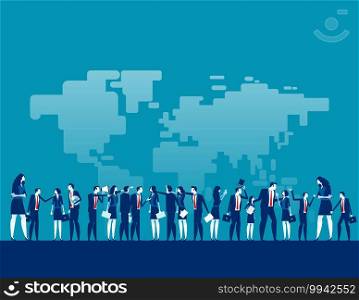 Activities of diverse people around the world. Concept business activity vector illustration, World map background