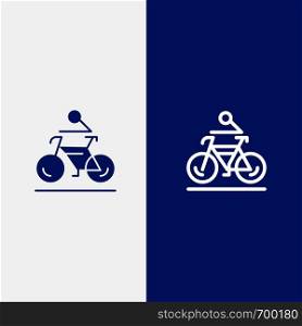 Activity, Bicycle, Bike, Biking, Cycling Line and Glyph Solid icon Blue banner Line and Glyph Solid icon Blue banner