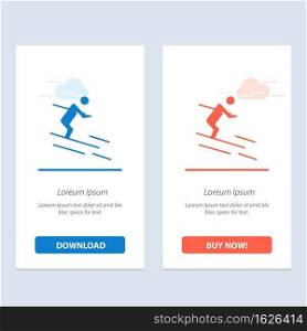 Activity, Ski, Skiing, Sportsman  Blue and Red Download and Buy Now web Widget Card Template