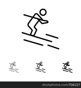 Activity, Ski, Skiing, Sportsman Bold and thin black line icon set