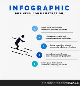 Activity, Ski, Skiing, Sportsman Solid Icon Infographics 5 Steps Presentation Background