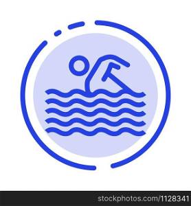 Activity, Sport, Swim, Swimming, Water Blue Dotted Line Line Icon