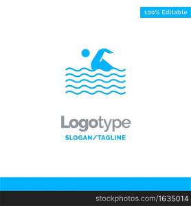 Activity, Sport, Swim, Swimming, Water Blue Solid Logo Template. Place for Tagline