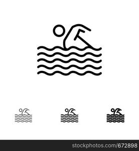 Activity, Sport, Swim, Swimming, Water Bold and thin black line icon set