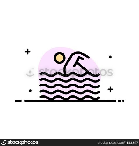 Activity, Sport, Swim, Swimming, Water Business Flat Line Filled Icon Vector Banner Template