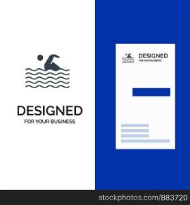 Activity, Sport, Swim, Swimming, Water Grey Logo Design and Business Card Template