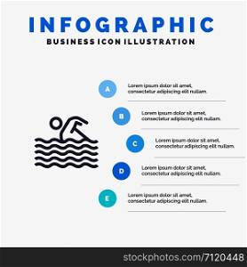 Activity, Sport, Swim, Swimming, Water Line icon with 5 steps presentation infographics Background
