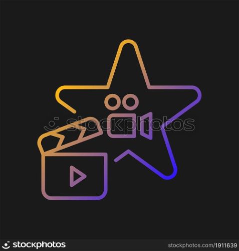 Actors talent gradient vector icon for dark theme. Gifted actress and actor. Theater rehearsal. Hobby and entertainment. Thin line color symbol. Modern style pictogram. Vector isolated outline drawing. Actors talent gradient vector icon for dark theme