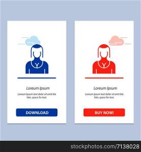 Actress, Avatar, Character, Girl, Lady Blue and Red Download and Buy Now web Widget Card Template