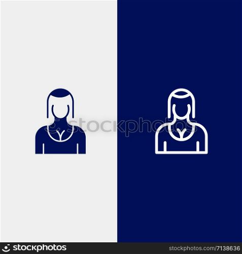 Actress, Avatar, Character, Girl, Lady Line and Glyph Solid icon Blue banner Line and Glyph Solid icon Blue banner
